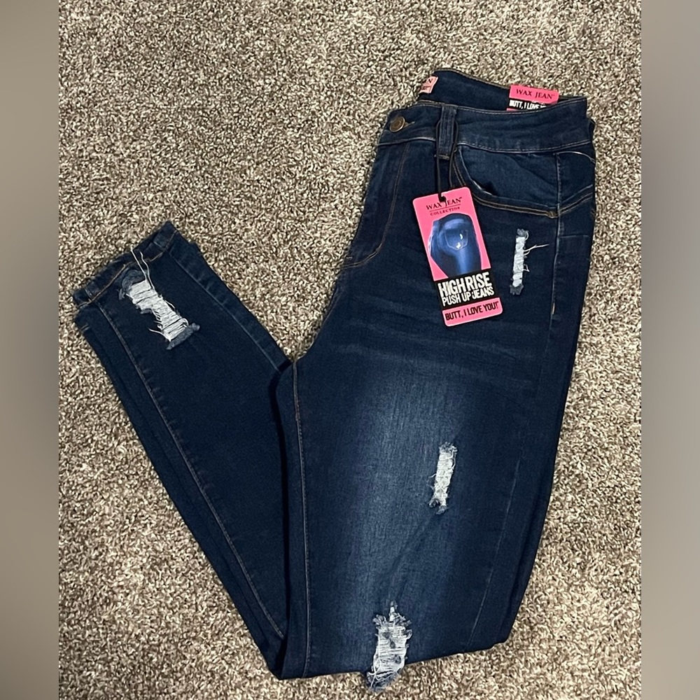 Dark blue ripped skinny jeans